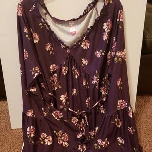 Purple Flowery V-Neck Blous- no boundaries